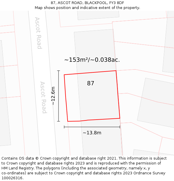 87, ASCOT ROAD, BLACKPOOL, FY3 8DF: Plot and title map