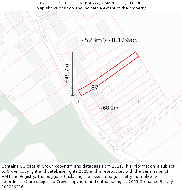 87, HIGH STREET, TEVERSHAM, CAMBRIDGE, CB1 9BJ: Plot and title map