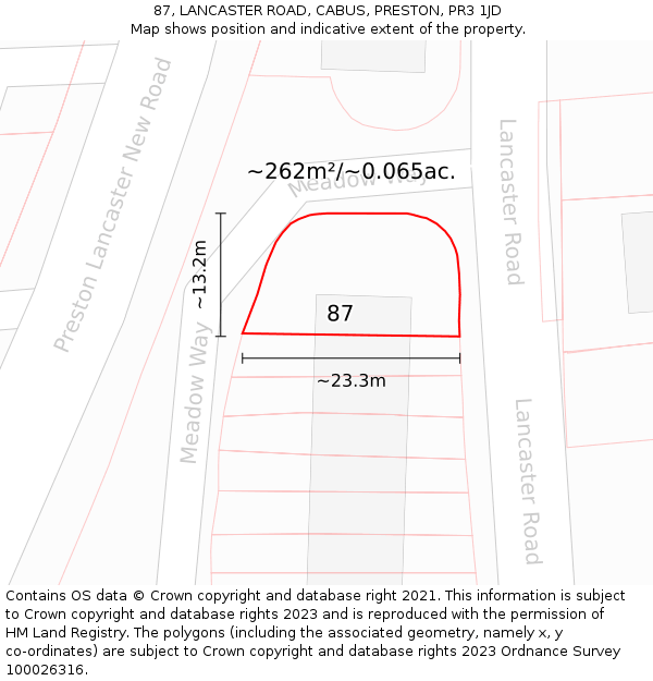 87, LANCASTER ROAD, CABUS, PRESTON, PR3 1JD: Plot and title map