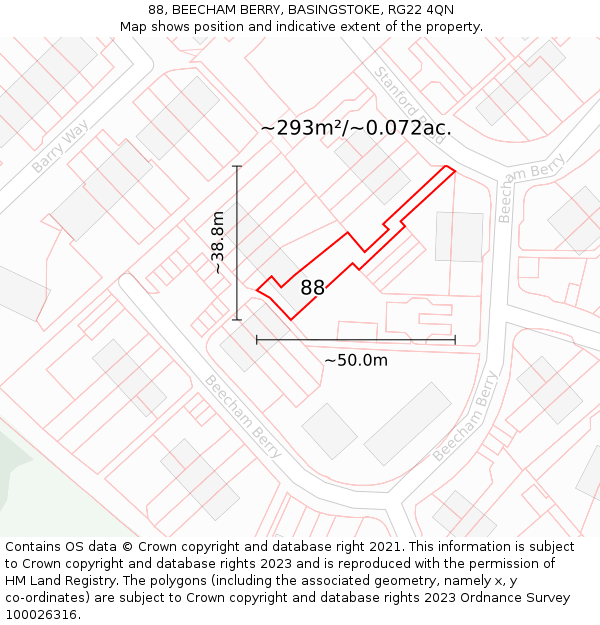 88, BEECHAM BERRY, BASINGSTOKE, RG22 4QN: Plot and title map