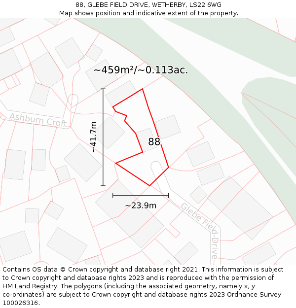88, GLEBE FIELD DRIVE, WETHERBY, LS22 6WG: Plot and title map