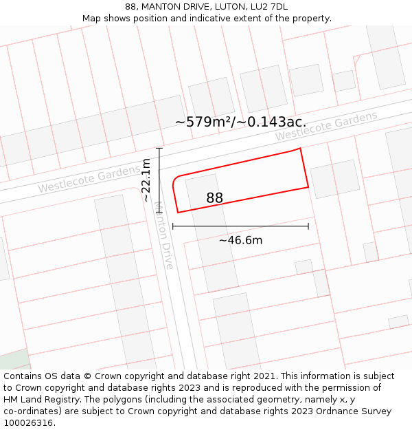88, MANTON DRIVE, LUTON, LU2 7DL: Plot and title map