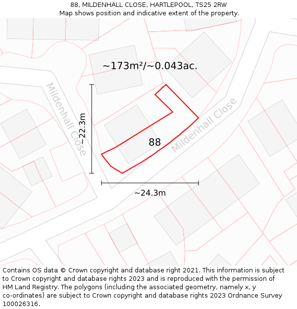 88, MILDENHALL CLOSE, HARTLEPOOL, TS25 2RW: Plot and title map