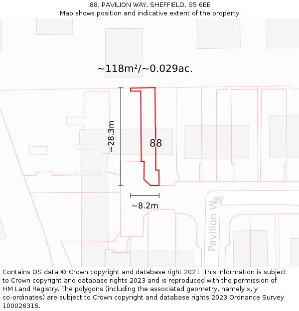 88, PAVILION WAY, SHEFFIELD, S5 6EE: Plot and title map