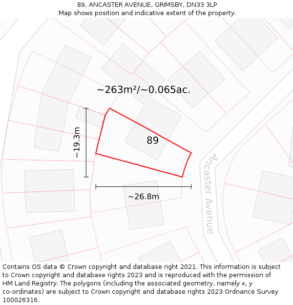 89, ANCASTER AVENUE, GRIMSBY, DN33 3LP: Plot and title map