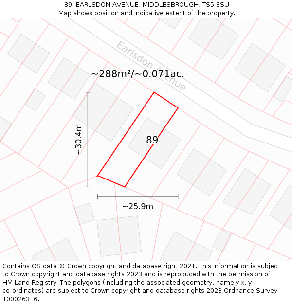 89, EARLSDON AVENUE, MIDDLESBROUGH, TS5 8SU: Plot and title map