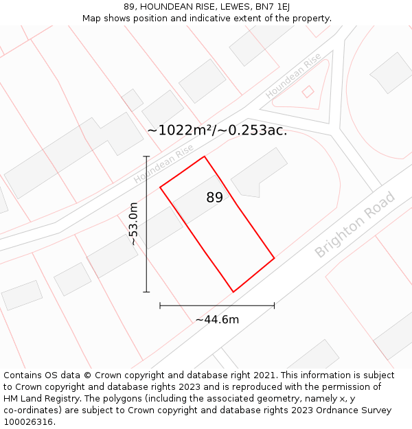 89, HOUNDEAN RISE, LEWES, BN7 1EJ: Plot and title map