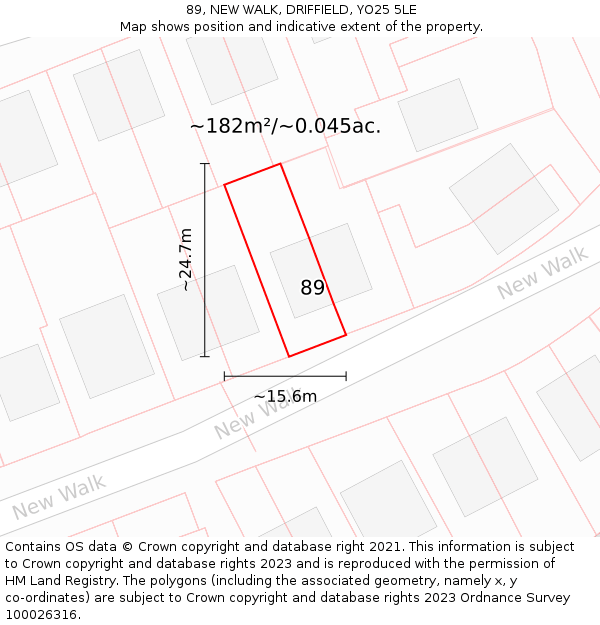 89, NEW WALK, DRIFFIELD, YO25 5LE: Plot and title map