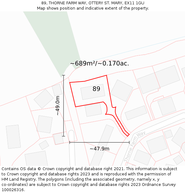 89, THORNE FARM WAY, OTTERY ST. MARY, EX11 1GU: Plot and title map