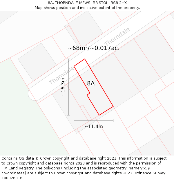 8A, THORNDALE MEWS, BRISTOL, BS8 2HX: Plot and title map