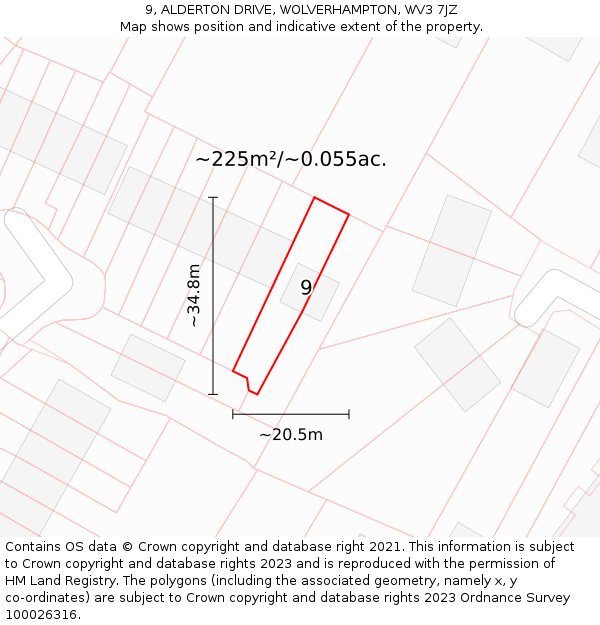 9, ALDERTON DRIVE, WOLVERHAMPTON, WV3 7JZ: Plot and title map