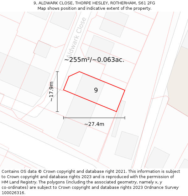 9, ALDWARK CLOSE, THORPE HESLEY, ROTHERHAM, S61 2FG: Plot and title map