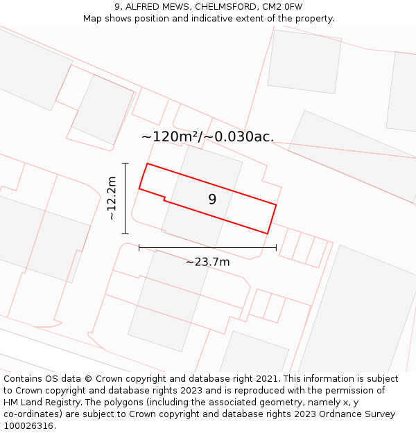 9, ALFRED MEWS, CHELMSFORD, CM2 0FW: Plot and title map