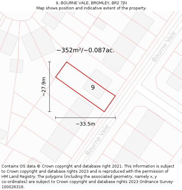 9, BOURNE VALE, BROMLEY, BR2 7JN: Plot and title map