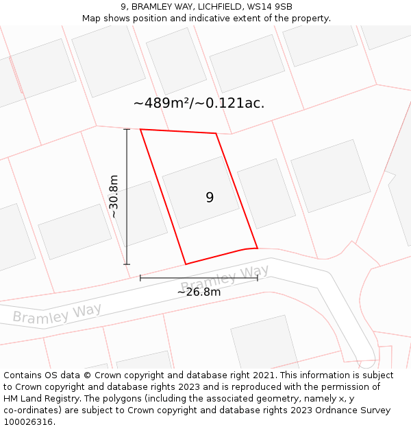 9, BRAMLEY WAY, LICHFIELD, WS14 9SB: Plot and title map