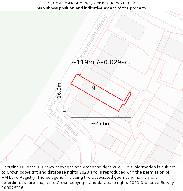 9, CAVERSHAM MEWS, CANNOCK, WS11 0EX: Plot and title map