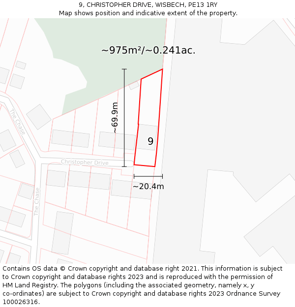 9, CHRISTOPHER DRIVE, WISBECH, PE13 1RY: Plot and title map