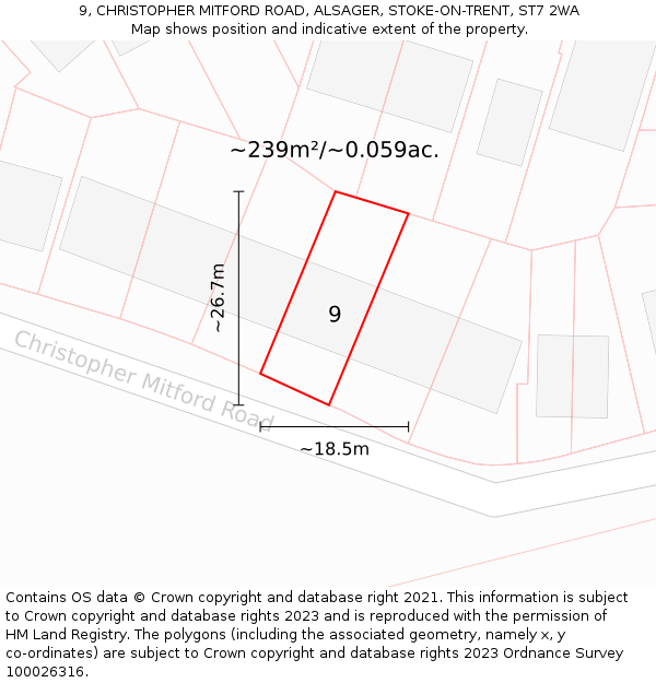 9, CHRISTOPHER MITFORD ROAD, ALSAGER, STOKE-ON-TRENT, ST7 2WA: Plot and title map