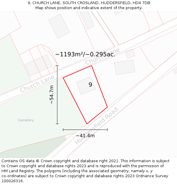 9, CHURCH LANE, SOUTH CROSLAND, HUDDERSFIELD, HD4 7DB: Plot and title map