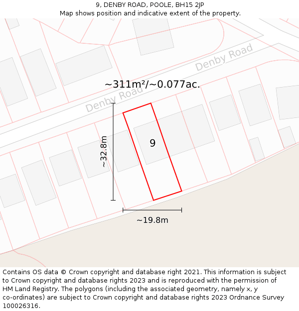 9, DENBY ROAD, POOLE, BH15 2JP: Plot and title map