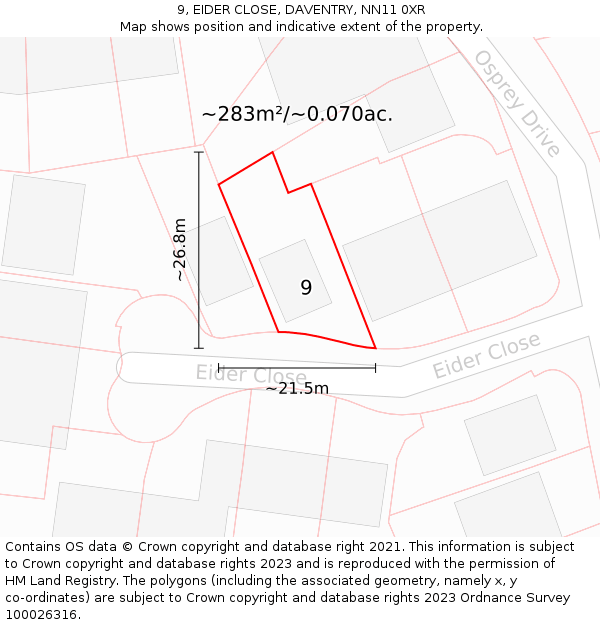 9, EIDER CLOSE, DAVENTRY, NN11 0XR: Plot and title map