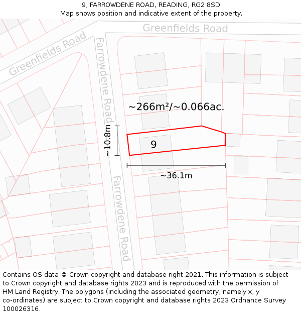 9, FARROWDENE ROAD, READING, RG2 8SD: Plot and title map