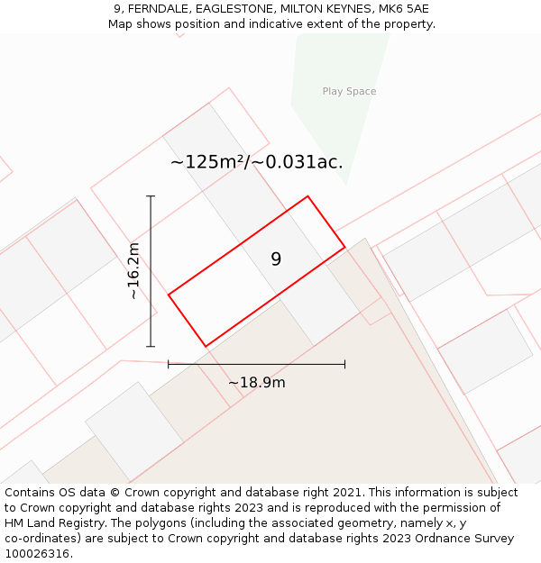 9, FERNDALE, EAGLESTONE, MILTON KEYNES, MK6 5AE: Plot and title map