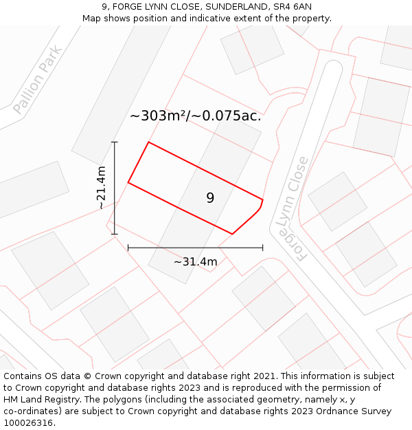 9, FORGE LYNN CLOSE, SUNDERLAND, SR4 6AN: Plot and title map