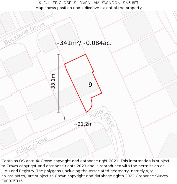 9, FULLER CLOSE, SHRIVENHAM, SWINDON, SN6 8FT: Plot and title map