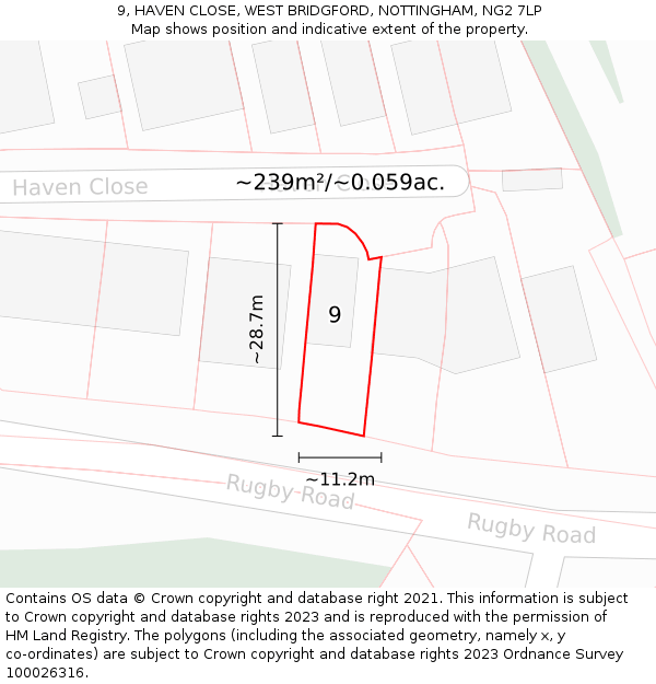 9, HAVEN CLOSE, WEST BRIDGFORD, NOTTINGHAM, NG2 7LP: Plot and title map