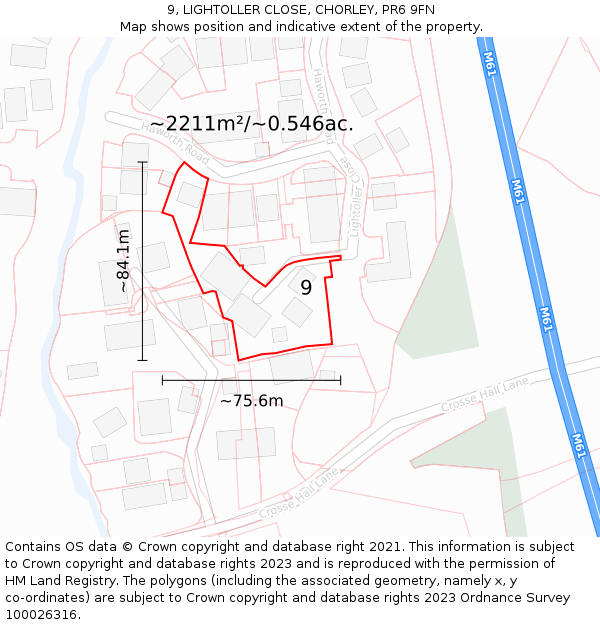 9, LIGHTOLLER CLOSE, CHORLEY, PR6 9FN: Plot and title map