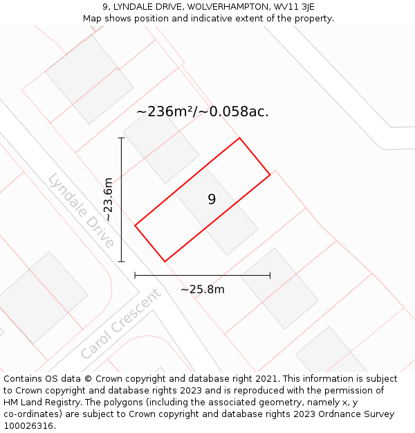 9, LYNDALE DRIVE, WOLVERHAMPTON, WV11 3JE: Plot and title map
