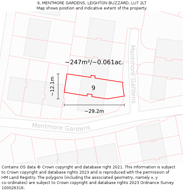 9, MENTMORE GARDENS, LEIGHTON BUZZARD, LU7 2LT: Plot and title map