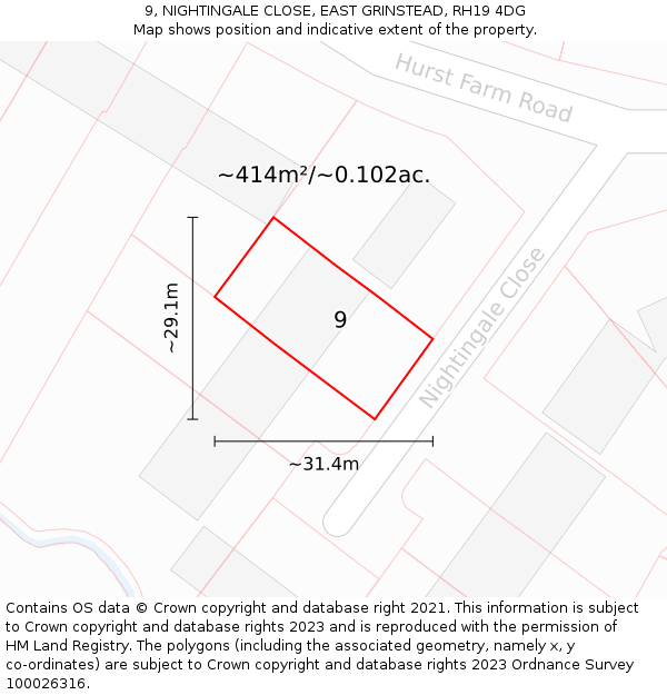 9, NIGHTINGALE CLOSE, EAST GRINSTEAD, RH19 4DG: Plot and title map