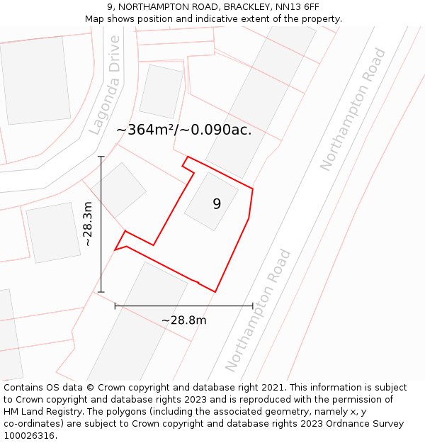 9, NORTHAMPTON ROAD, BRACKLEY, NN13 6FF: Plot and title map