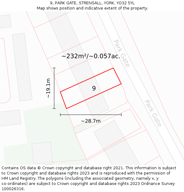 9, PARK GATE, STRENSALL, YORK, YO32 5YL: Plot and title map