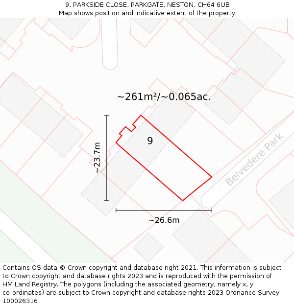 9, PARKSIDE CLOSE, PARKGATE, NESTON, CH64 6UB: Plot and title map