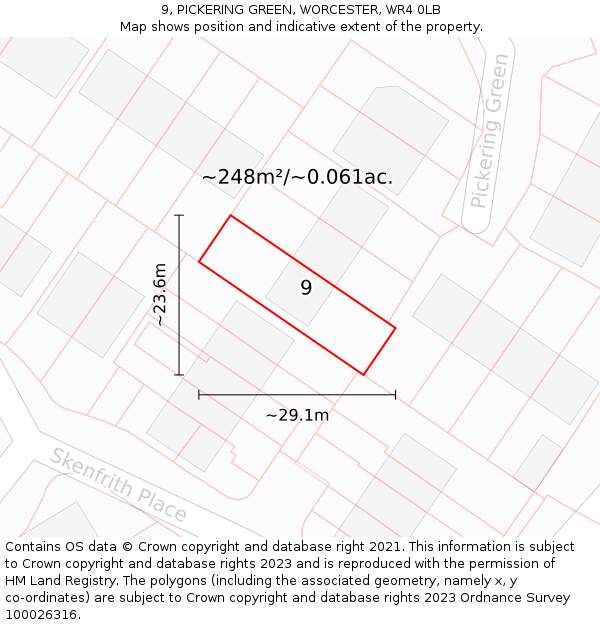9, PICKERING GREEN, WORCESTER, WR4 0LB: Plot and title map