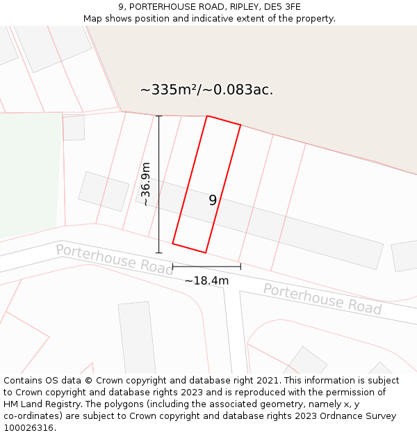 9, PORTERHOUSE ROAD, RIPLEY, DE5 3FE: Plot and title map