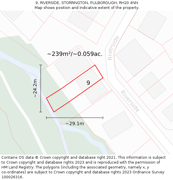 9, RIVERSIDE, STORRINGTON, PULBOROUGH, RH20 4NN: Plot and title map