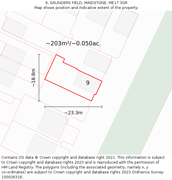 9, SAUNDERS FIELD, MAIDSTONE, ME17 3GR: Plot and title map