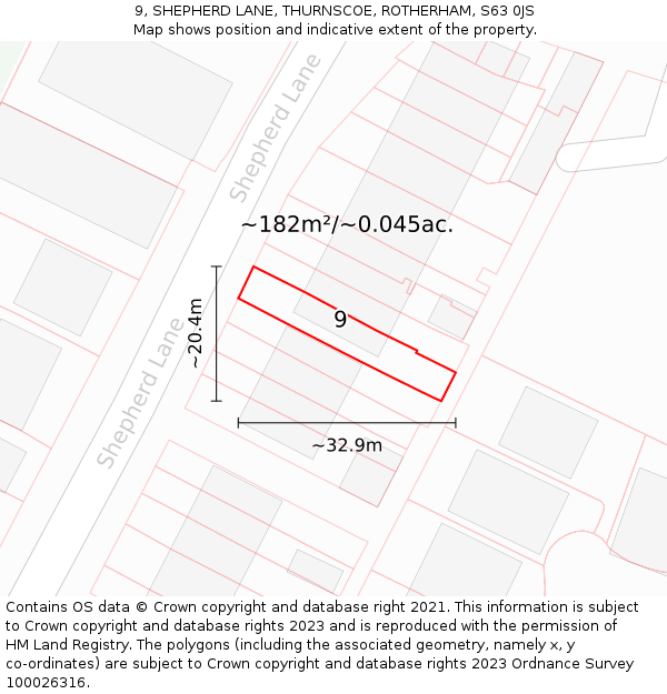 9, SHEPHERD LANE, THURNSCOE, ROTHERHAM, S63 0JS: Plot and title map