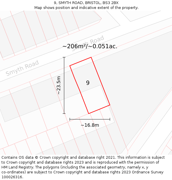 9, SMYTH ROAD, BRISTOL, BS3 2BX: Plot and title map