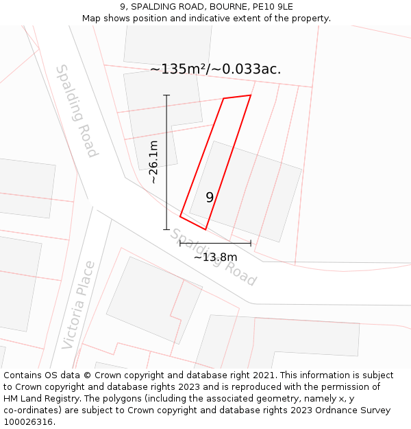 9, SPALDING ROAD, BOURNE, PE10 9LE: Plot and title map
