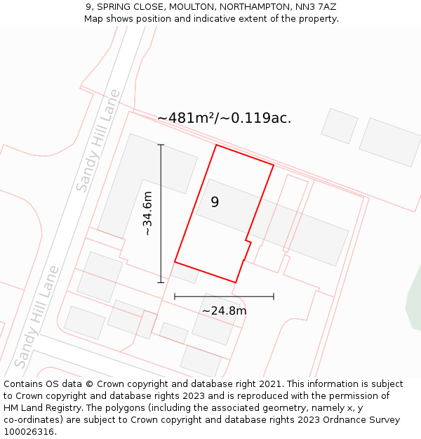 9, SPRING CLOSE, MOULTON, NORTHAMPTON, NN3 7AZ: Plot and title map