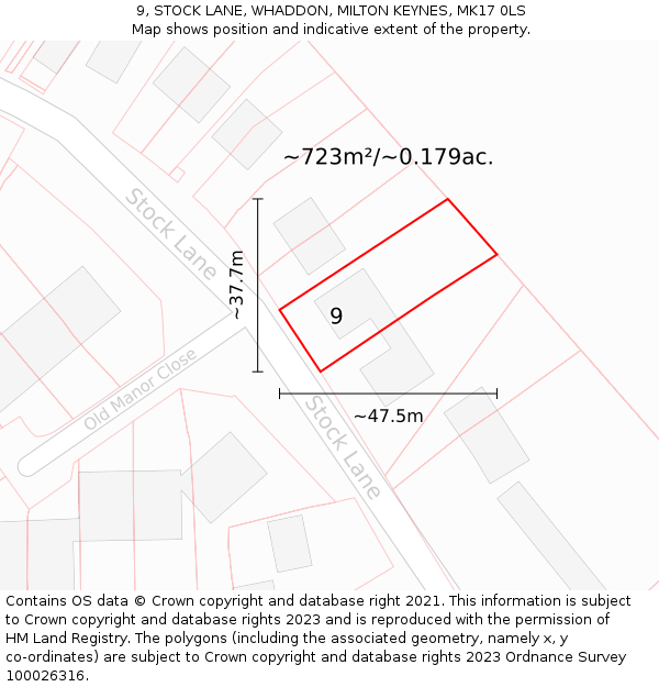 9, STOCK LANE, WHADDON, MILTON KEYNES, MK17 0LS: Plot and title map