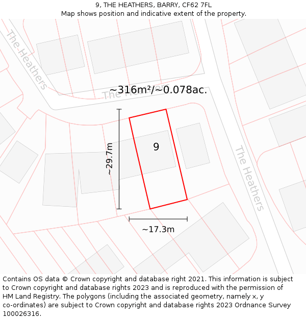 9, THE HEATHERS, BARRY, CF62 7FL: Plot and title map