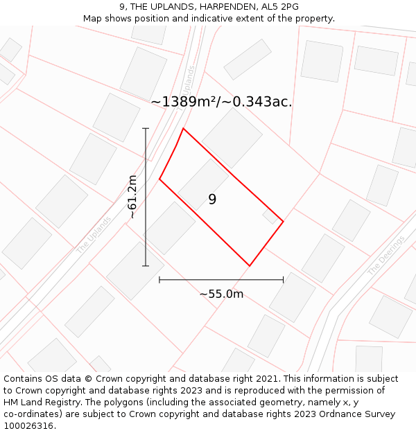 9, THE UPLANDS, HARPENDEN, AL5 2PG: Plot and title map