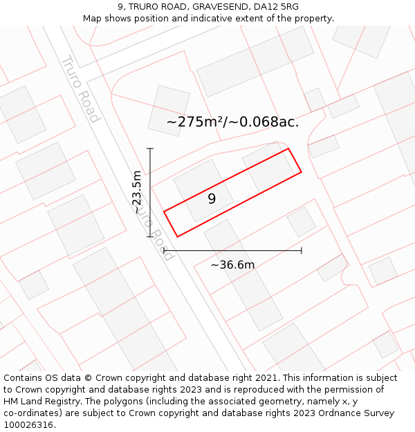 9, TRURO ROAD, GRAVESEND, DA12 5RG: Plot and title map