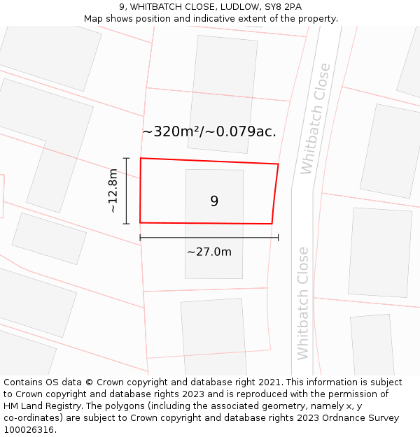 9, WHITBATCH CLOSE, LUDLOW, SY8 2PA: Plot and title map